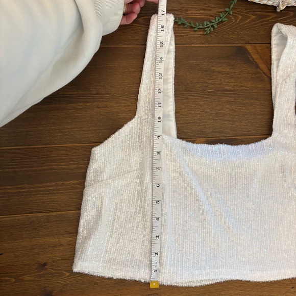 Show Me Your MuMu Sparkling White Sequined Crop Top | TARA CROP TOP | Size Large - Picture 7 of 7